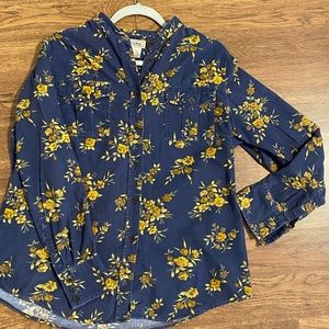L.LBean Floral Long Sleeve Shirt Size Large